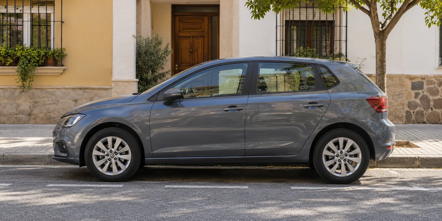 Un coche gris aparcado en una calle residencial